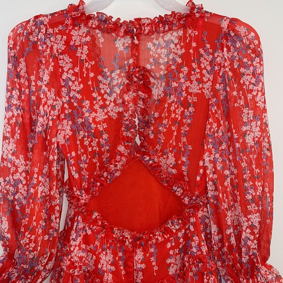 Saints Secrets Women’s Open Back Ruffled Ditzy Print Mini Dress Size Small - Picture 7 of 16